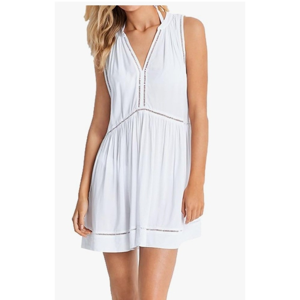 Seafolly Australia White Ladder Detail V-Neck Sleeveless Mini Dress Size S